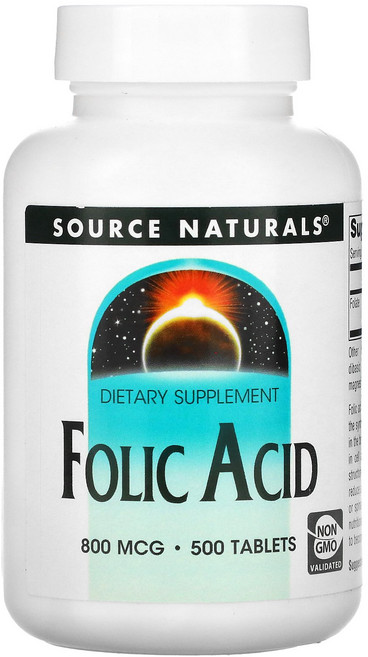Source Naturals 소스내추럴스 폴릭애씨드 800mcg 500 태블릿 엽산 영양제, Source Naturals 소스내추럴스 폴릭애씨드 8, 1개, 500정