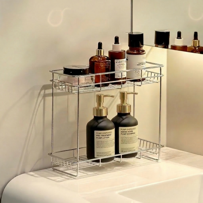 리쥬아 스텐 샴푸랙 거치선반 2단, 1개, 실버