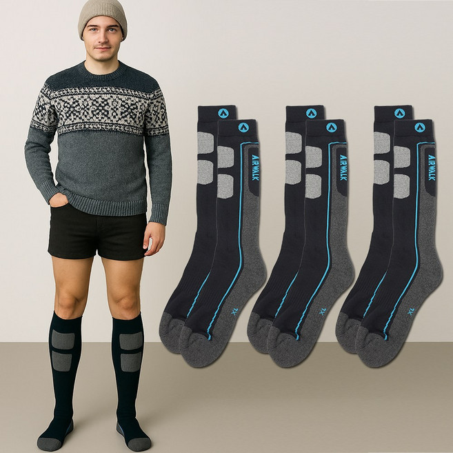 남자 여자 아동 겨울 긴 장목 따뜻한 눈썰매 캠핑 스노우보드 스키양말 3켤레, 블루, 3개