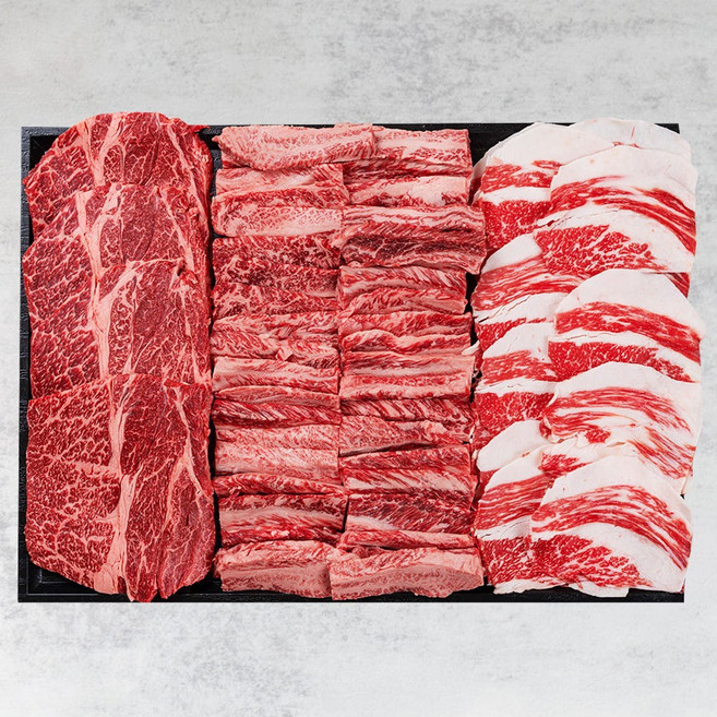우마왕 한우 구이용 1++ 투뿔 소고기 모듬 세트, 600g, 1개, 등심+갈비+차돌박이