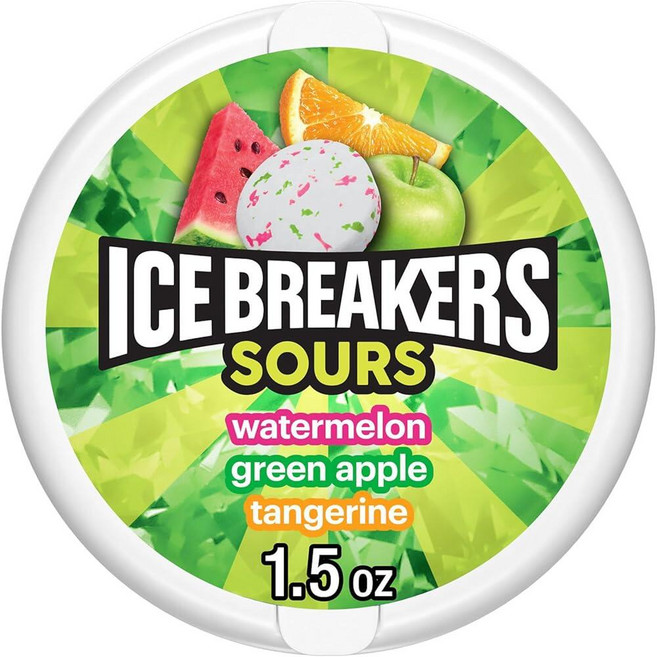 ICE BREAKERS 아이스브레이커스 Sours 다양한 과일 맛 무설탕 민트 틴 42.5g(1.5온스), 1.5 Ounce (Pack of 1), 1, 42.5g