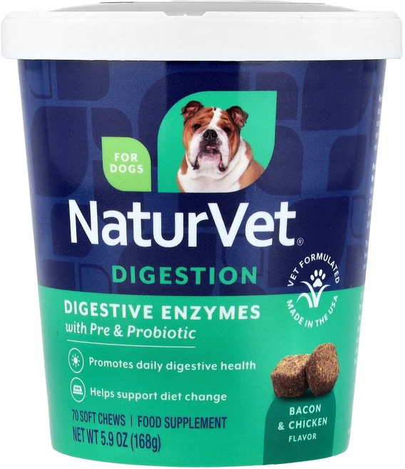 NaturVet 소화 효소 프리바이오틱 및 프로바이오틱 함유 반려견 베이컨 치킨용 소프트츄 70개 168g(5.9oz) NaturVet (네이처벳), 1 - 쿠팡