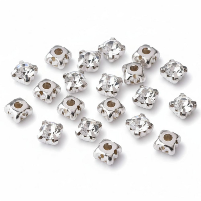 보석 큐빅 비즈 - 캡 장식 큐빅, 1개, 실버 5mm (30P)