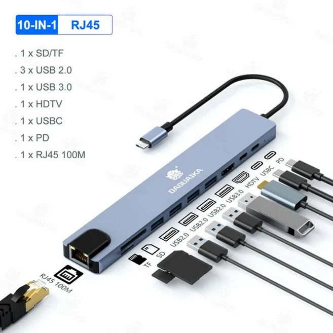 쿠쿠스토어 B C 허브 유형 분배기 Thunderbolt 3 도킹 스테이션 노트북 어댑터(Macbook Air M1 iPad Pro RJ, 01 10 in 1