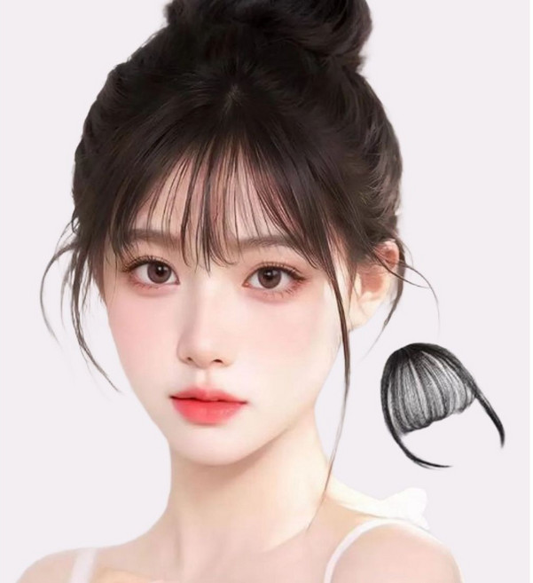 모리나 시스루뱅 풀뱅 여성 앞머리가발, 1개, 블랙