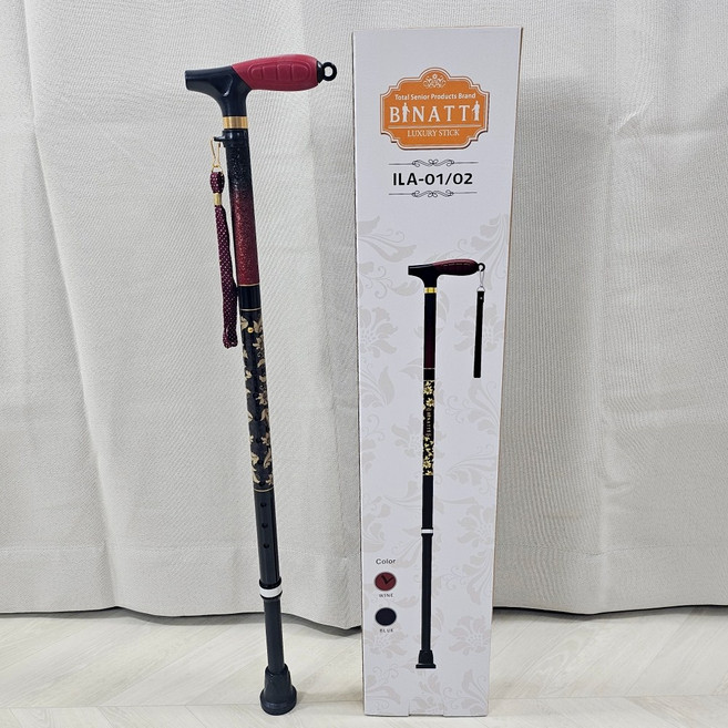 ILA 비나띠 카본 명품 노인지팡이 가벼운 초경량 환자용 선물용 고급지팡이 노인 장기요양 복지용구 실버용품 요양등급, 노인장기요양등급 구입(본인부담금 15%), 와인(ILA-02), 1개
