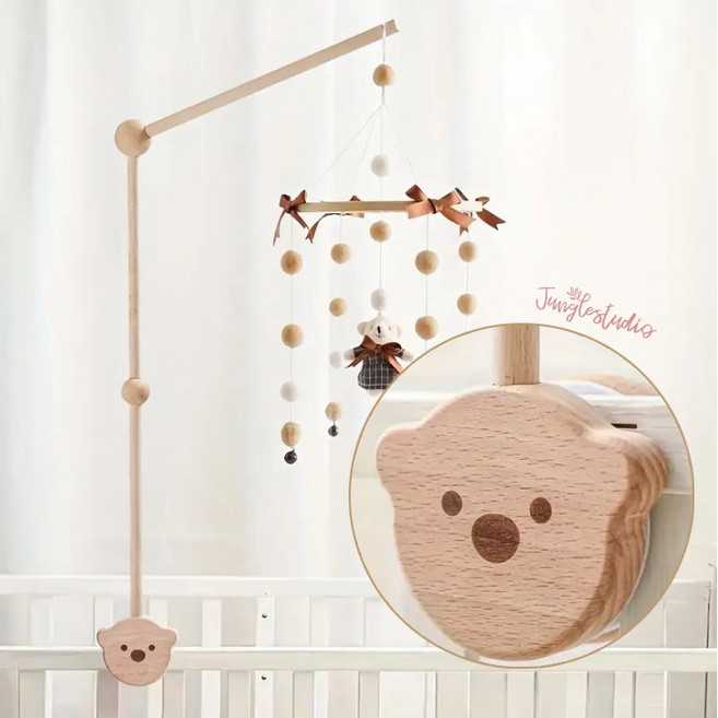 [정글스튜디오] 높이조절 곰돌이 감성 원목 우드 모빌대 신생아 아기 침대 모빌 거치대 / F타입, F타입 곰돌이, 1개