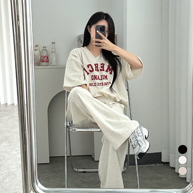 디테일웨어 여성 메르시 브이넥 트레이닝세트 반팔 긴바지 상하세트 임부복 홈웨어 꾸안꾸룩 간절기 편한 운동복 츄리닝