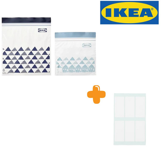 [착불아님] 이케아 지퍼백 패턴 1.0L 30매 블루 0.4L 30매 총 60매 접착메모지, 1세트, 60개, 소(S)