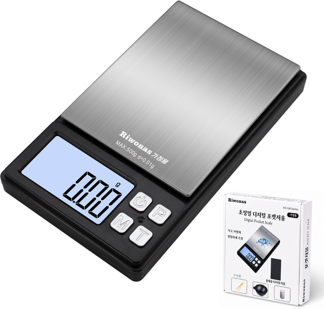 Riwonas 전자저울 0.01g 초정밀 저울 금저울 귀금속 포켓저울 500g 휴대용, 1세트, 500g/0.01g