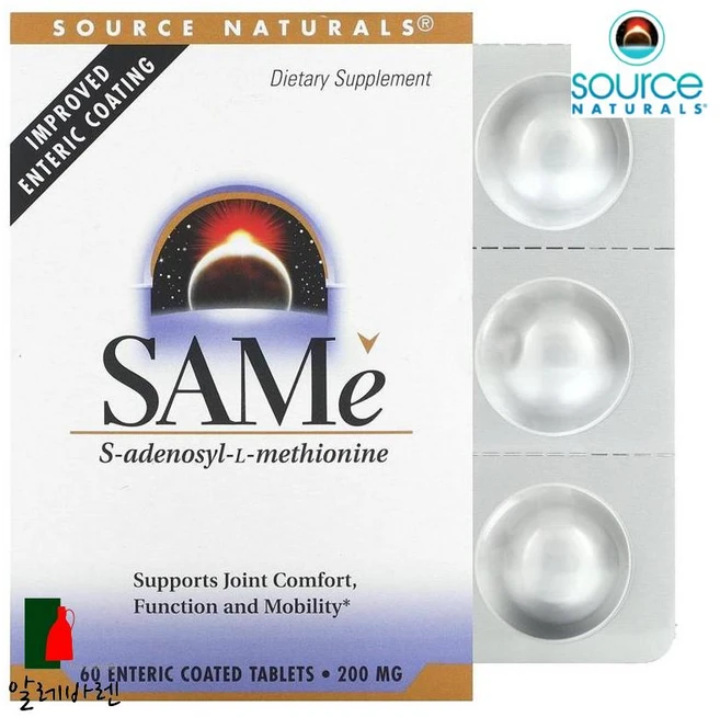 소스내추럴스 SAMe 토실레이트 이황산염 200mg 장용성 60정, 1개 - 쿠팡