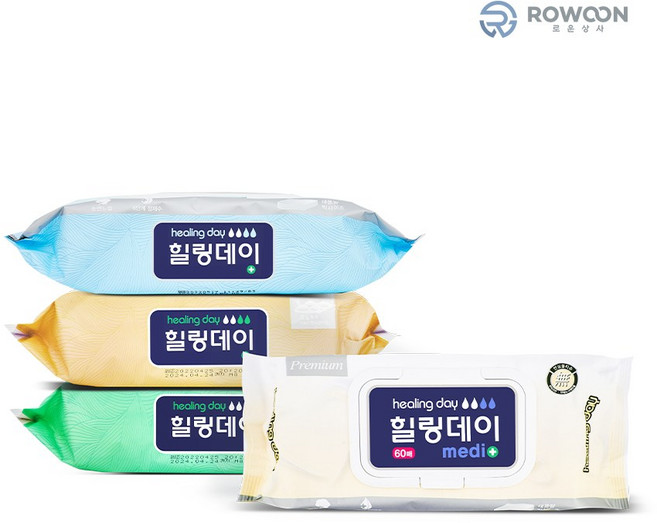 힐링데이 빅사이즈/대형/요양병원 물티슈 60매5팩 20X30cm(플레인/엠보), 60개입, 5개