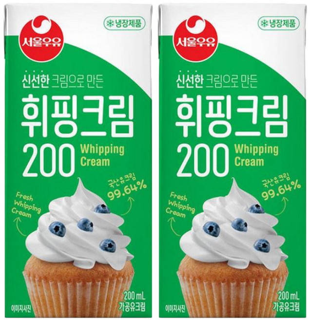 서울우유 동물성 휘핑크림, 200ml, 2개