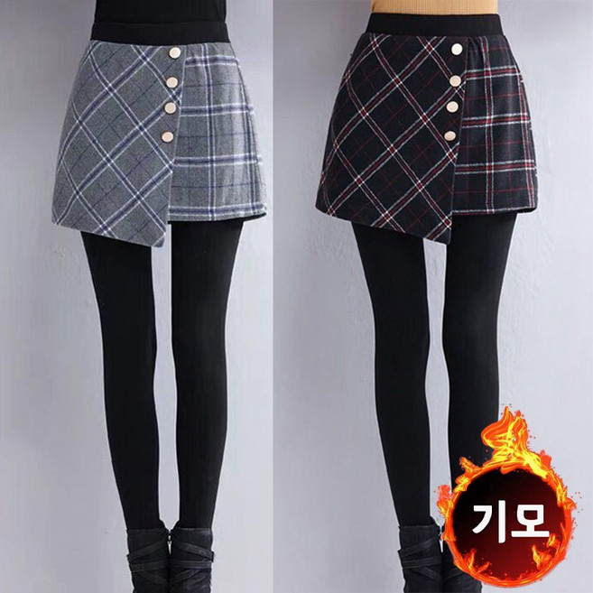 레이어드 모직 체크 스커트 가을겨울 여성 슬림 기모레깅스 치마바지 m-3xl 중년여성용 슬림 스판 긴바지