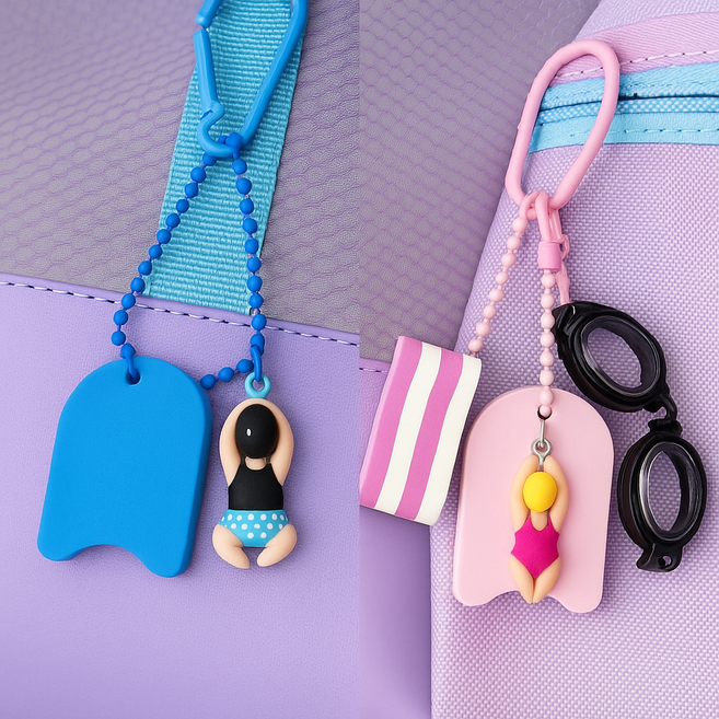 수영 키링 귀영운 미니 수영용품 세트-킥판/풀부이/수경 포함, 1개, 핑크