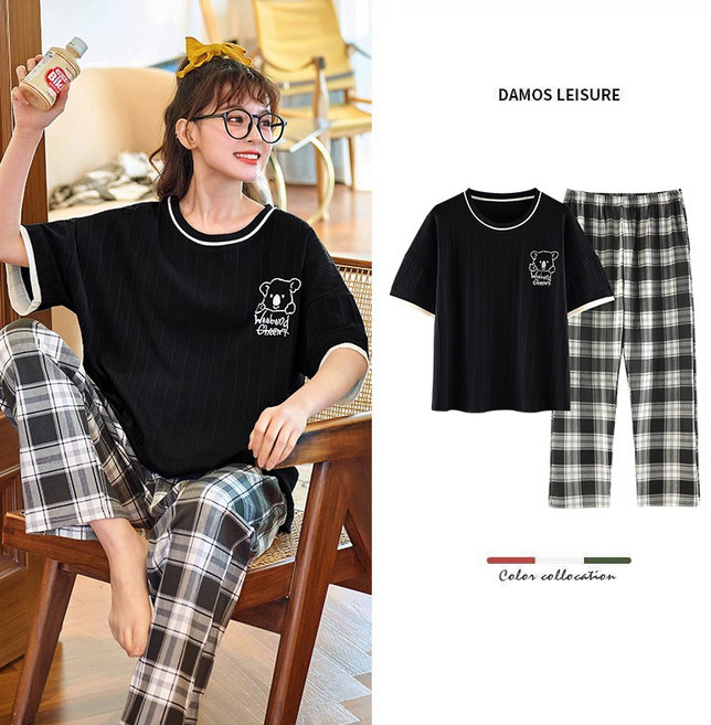 Zeresi 여성용 귀욤귀욤 투피스 잠옷 세트 반팔+긴바지