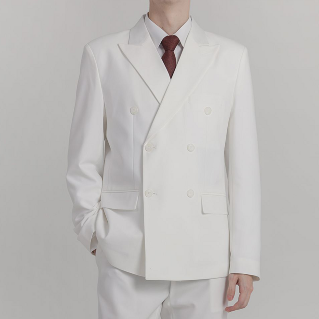 팔레트수트 남성용 모던 화이트 더블 수트 세트 (봄가을/정장/촬영/행사 M~4XL)