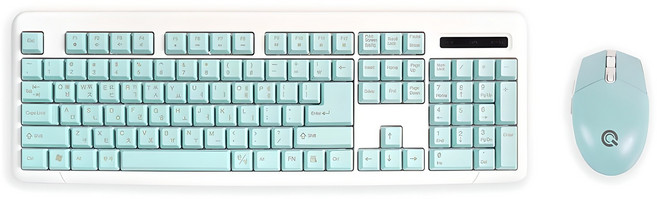 큐센 무선 키보드 마우스 세트 + 키스킨, MK210, 민트, 일반형