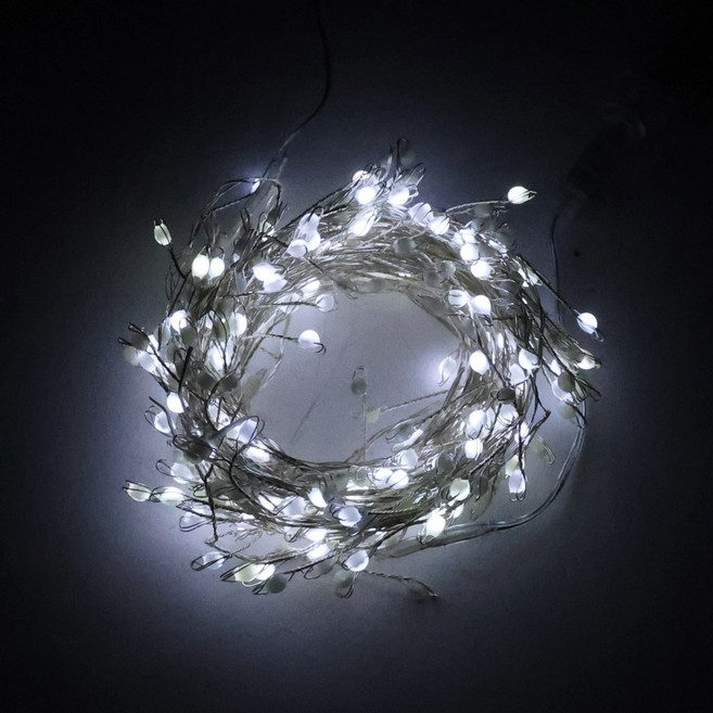 HK sell 2세대 씨드 와이어 줄전구 폭죽 트리등, 18m 1200구(대용량어댑터), 실버와이어 주광색, 1개