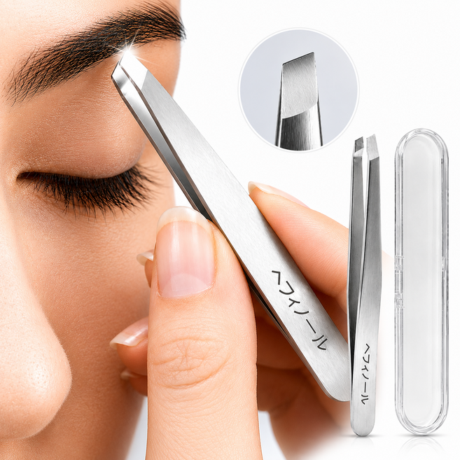 미세모 정밀 족집게 눈썹 핀셋 사선팁, 1개, 실버