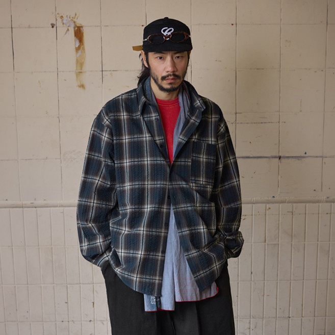 러기드하우스 쉬어드 체크 셔츠 네이비