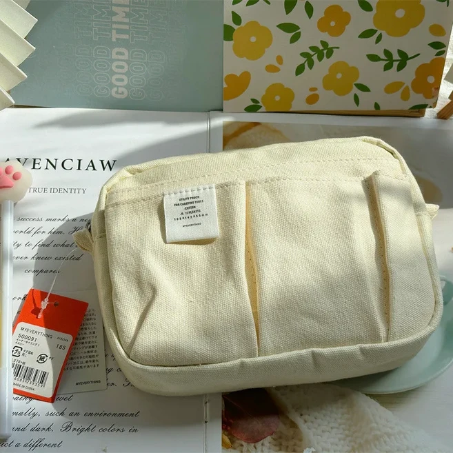 대용량 캔버스 보관 가방 고등학생을 위한 심플한 디자인 남학생과 다층 연필 케이스 및, 09 white - S