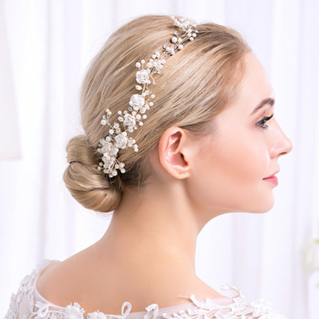 플라워 진주 셀프 웨딩 헤어장식 헤어핀 TQ0348
