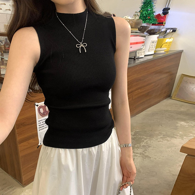 반목 골지 니트 나시 비스코스 민소매 여성 티셔츠 이너