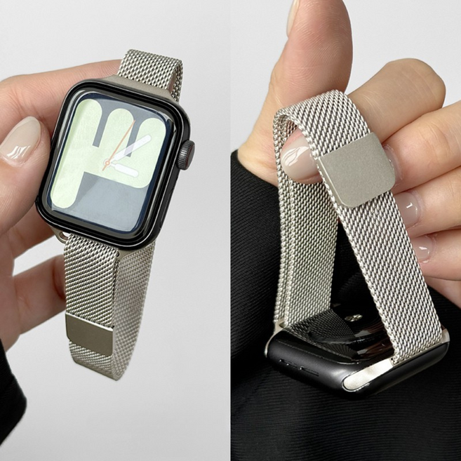 밴드톡 애플워치 호환 슬림 메탈 밀레니즈 마그네틱 스트랩(11 10 9 8 7 6 5 4 3 2 SE2/3 Ultra2/3) 49mm 44mm 42/41/46/38/45/40mm, 실버