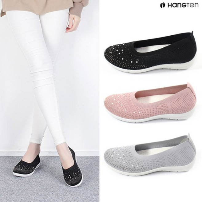 행텐 HT-323 여성용 프리미엄 플랫슈즈 니트운동화 비즈슬립온 스니커즈 플랫 로퍼 운동화 단화