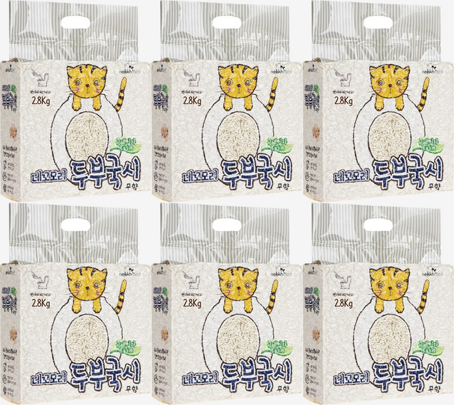 네꼬모리 두부국시 극세입자 고양이 모래, 2.8kg, 6개, 무향