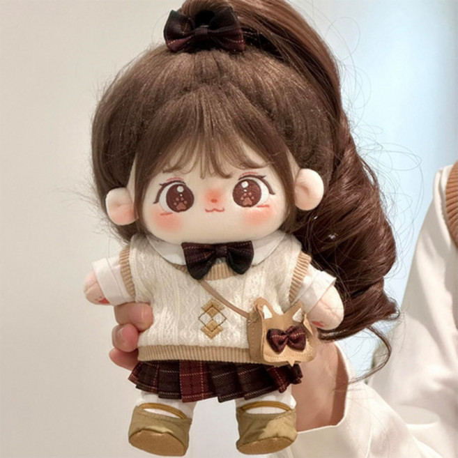 티니숲속 20cm 인형 옷 교복 체크 원피스 시리즈 세트 아이돌 인형 꾸미기, 체크 치마 조끼 헤어 리본 7종 세트, 1개