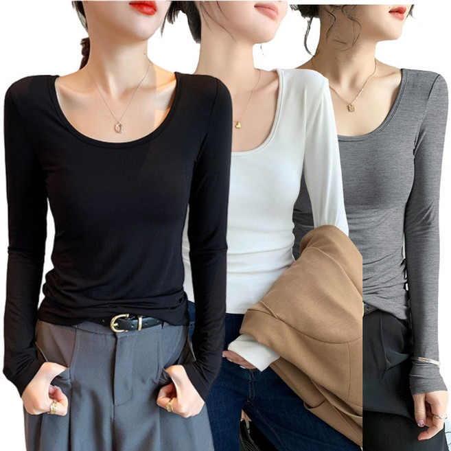베르슈어 여성 슬림핏 이너 긴팔티 3종 세트