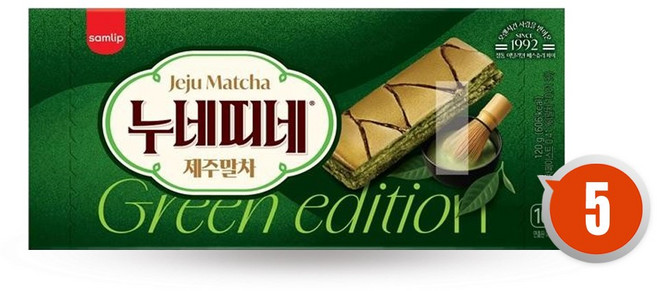 삼립 누네띠네 제주 말차 /간식 쿠키 파이, 120g, 5개