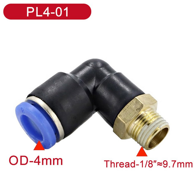 PL 엘보 공압 공기 커넥터 18 14 38 12 수 공압 나사 튜브 피팅 튜브 공기 푸시 인 마운트 OD 4 6 8 10 12mm, PL4-01, 500 PCS