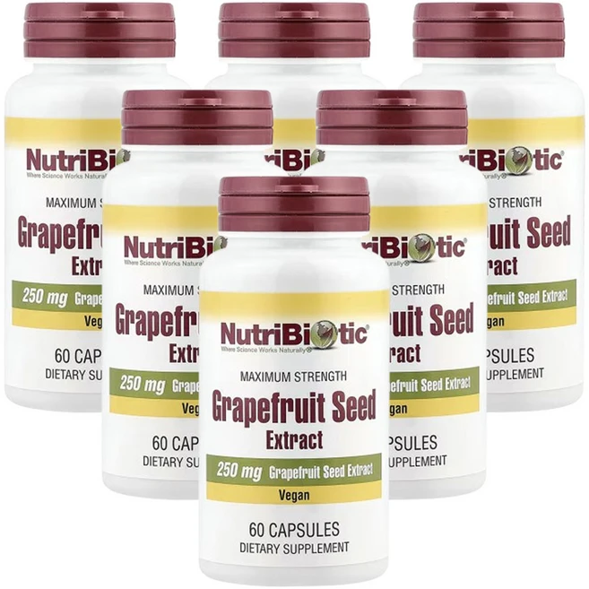 뉴트리바이오틱 자몽씨 그레이프프루트 NutriBiotic 250mg 60캡슐 6팩, 60정, 6개 - 쿠팡