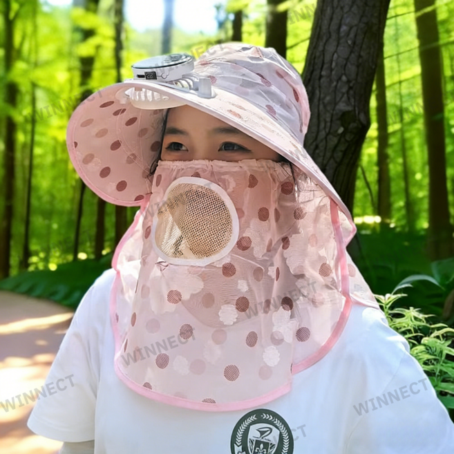 TEJ50 태양광 충전 선풍기 햇빛가리개 모자 여성 여름 야외 농사용 롱 바이저 자외선 차단