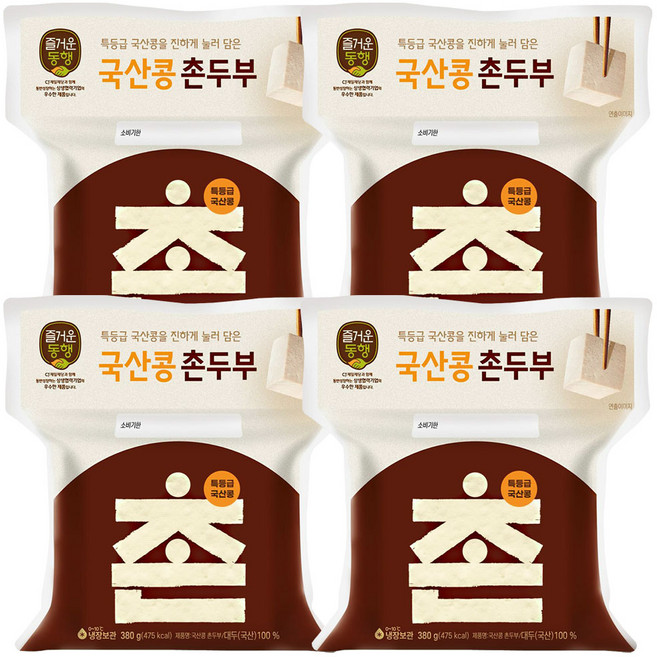 (냉장)[즐거운동행]국산콩촌두부, 4개, 380g