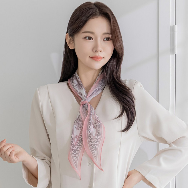 프롬코 여성 가벼운 봄 여름 플라워 마름모 쁘띠 스카프 FRCS7