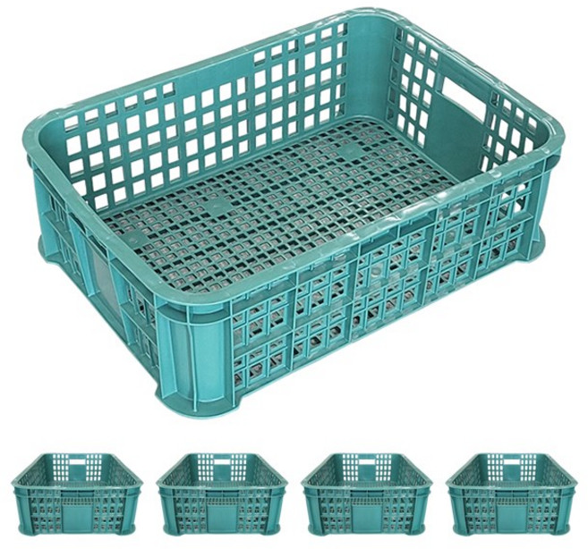 뉴플라스틱 바구니 농산물상자 운반상자 배추 김치 계육 공병 맥주박스 수납 보관, 5개, 계육1호 녹색