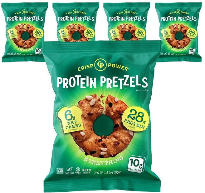 크리스프파워 프로틴 프레첼 에브리띵 단백질 보충 건강 스낵, 50g, 5개 - 쿠팡