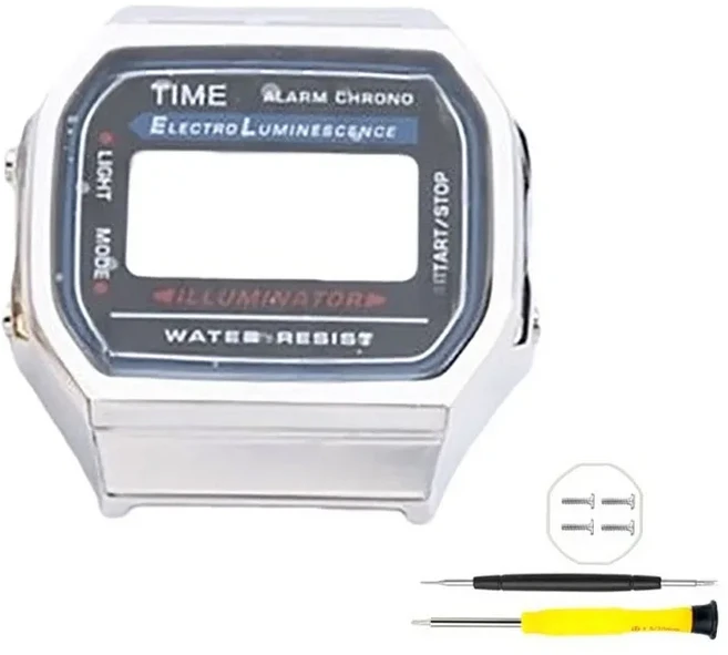 카시오 A168 A168W A168WGG-1B A164WA-1용 메탈 시계 케이스 모드 키트 스테인리스 스틸 케이스 및 스트랩, 05 Silver case only