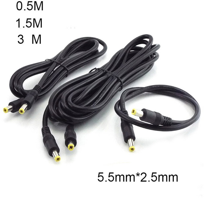 파워 서플라이 분배기 수-수 커넥터 플러그 전원 어댑터 연장 케이블 D6 0.5 1.5 3M DC 12V 10A 5.5mm x 2.5mm, 02 1.5m