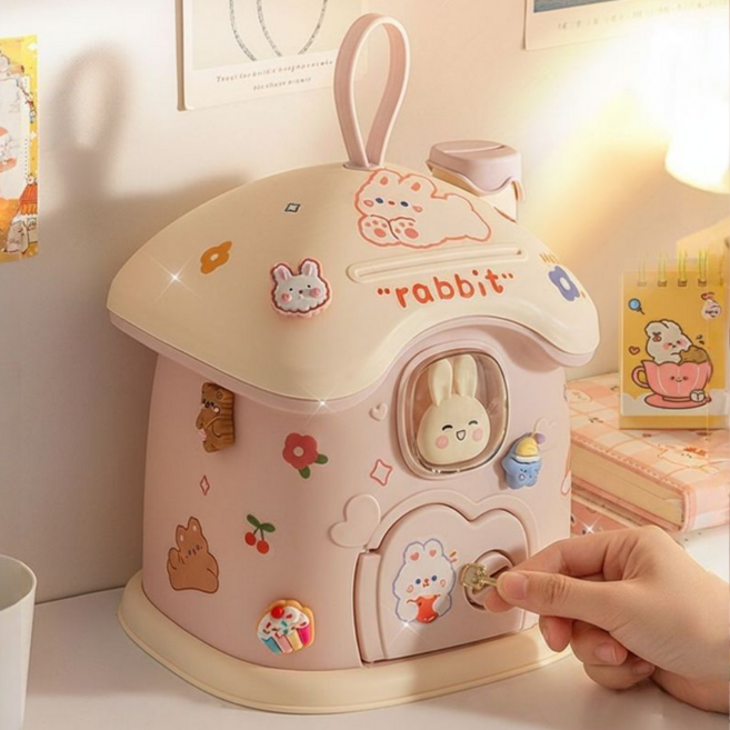 유틸리티룸 DIY 하우스 지폐 동전 저금통, 1개, 핑크