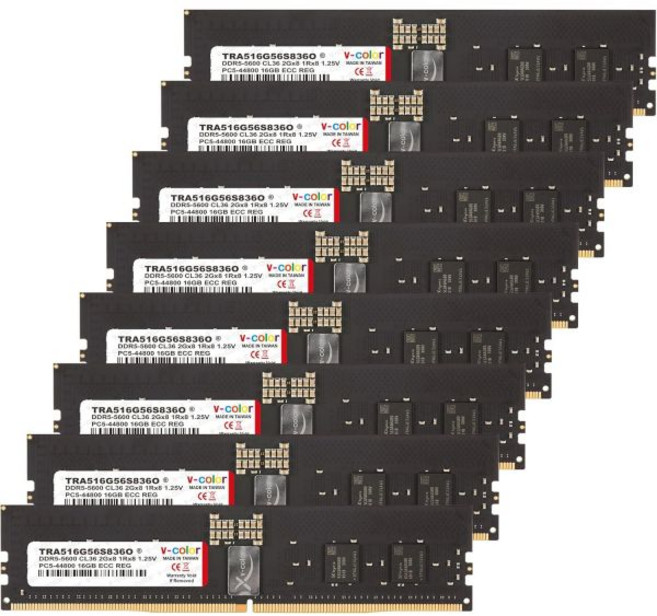VColor DDR5 768GB 96GBx8 6000MHz CL36 6Gx4 2Rx4 오버클럭 ECC 등록 DIMM RDIMM 1.25V 메모리 램 워크스테이션용 WRX90 A, 5600MHz (PC5-44800), 128GB (16GBx8), Exclusive v-color Micro-Heatsi
