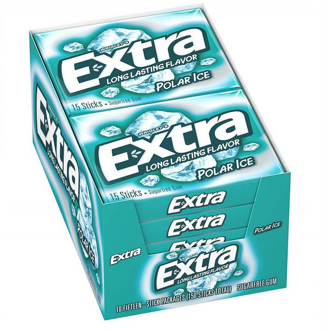 엑스트라 슈가프리 껌 폴라 아이스 EXTRA Polar Ice Sugarfree Gum 15 Sticks (Pack of 10), 10개