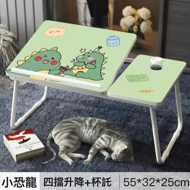 加大加高款升降桌牀上書桌筆記本電腦桌懶人學生宿舍可摺疊學習桌, 桌面可調節小恐龍常規:如圖