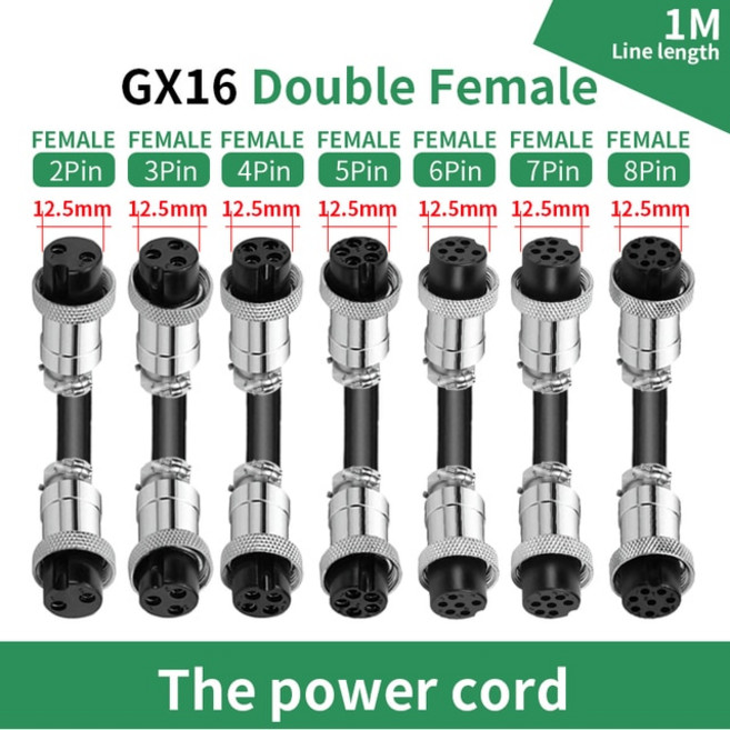 GX16 2/3/4/5/6/7/8Pin 남성 여성 항공 커넥터 전원 케이블 와이어 라인 소켓 1m 케이블, 04 Double Female-1m-T_01 2P