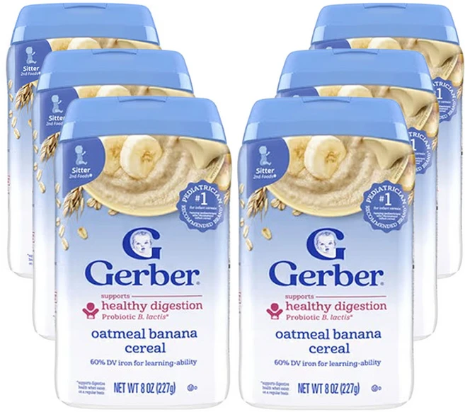 거버 아기용 시리얼 2nd Foods 프로바이오틱 오트밀 8온스, 6개, 바나나, 227g - 쿠팡