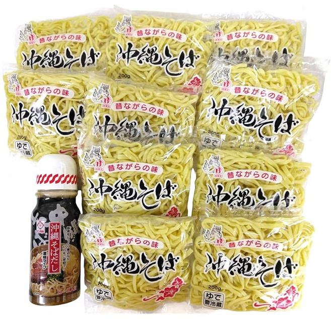 오키나와 소바 10식 PET 병 수프 세트 오키나와 소바야가 사용하는 본격 생 삶은 국수, 1개, 1g